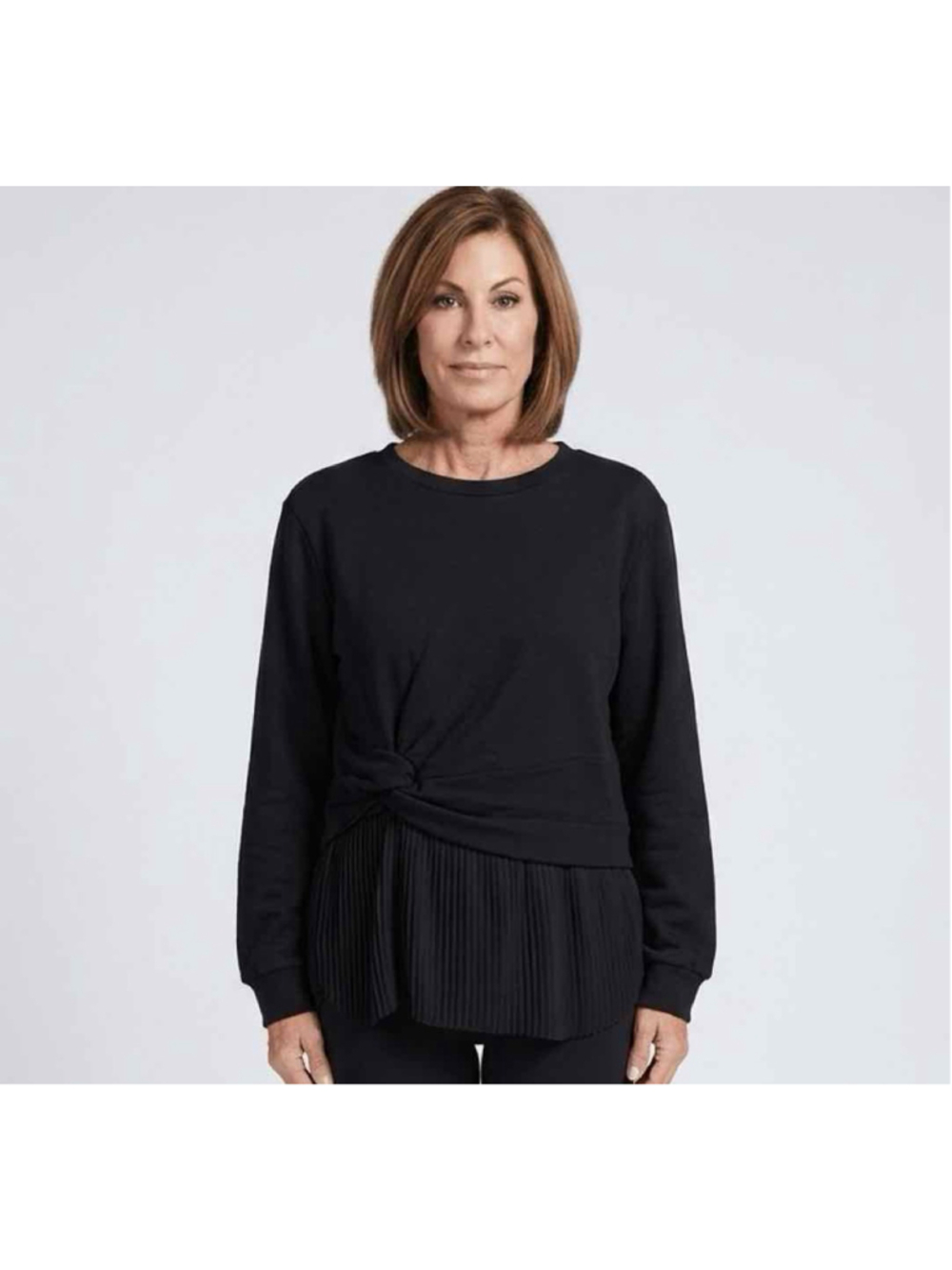 3.1 Phillip Lim Black Twist Front Pleated Hem Sweatshirt Size L NWOT